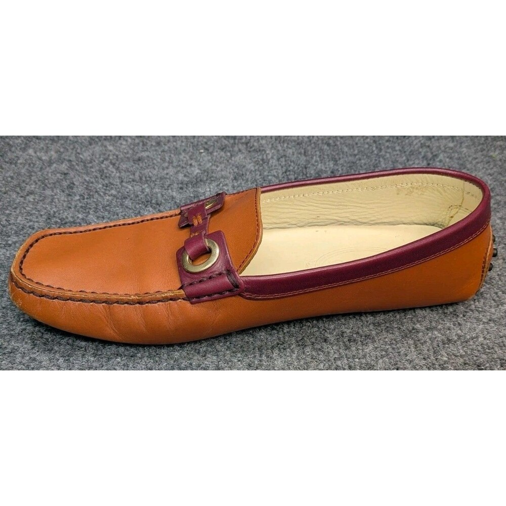 Tod's Women's Leather Driving Loafers Brown Burgundy Size 39 Italy Pebbled Sole - Picture 10 of 16